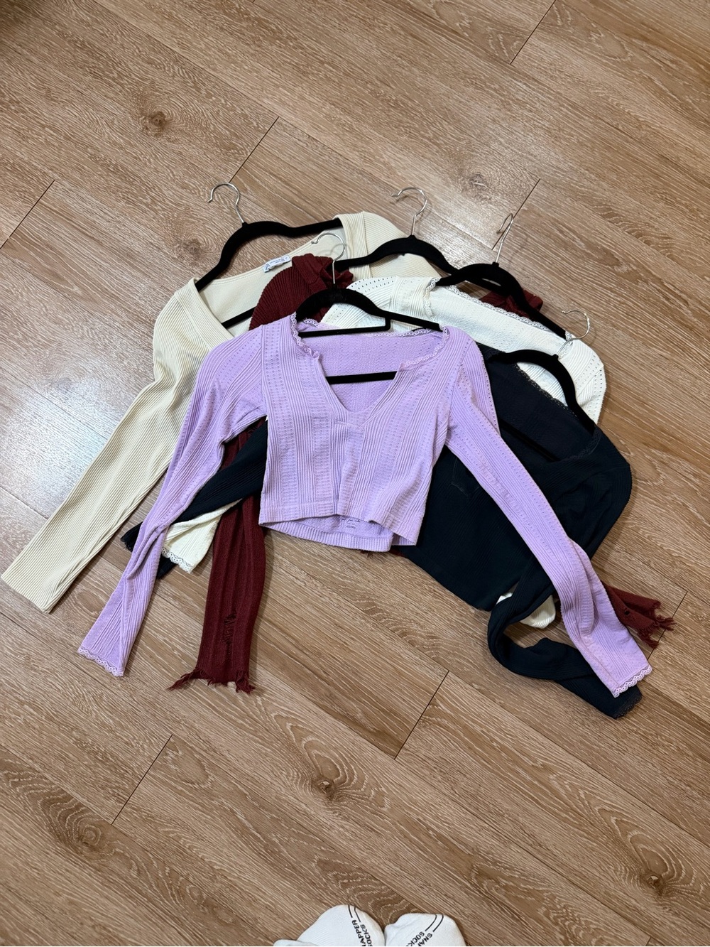 Urban Outfitters Lavender V‑Neck Ribbed Long Sleeve Top